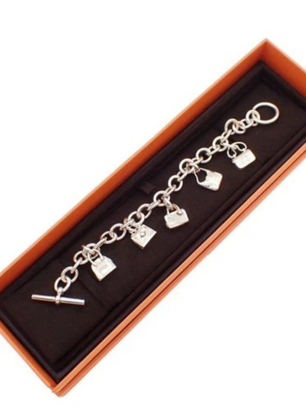 HERMES Logo Amulet 5 Charm Chain Bracelet Bangle Silver 925 France 649LC636 - Picture 13 of 16